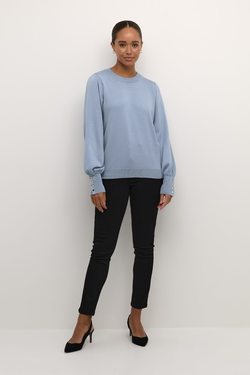 Lizza Round Neck Button  Faded Denim - Kaffe Clothing