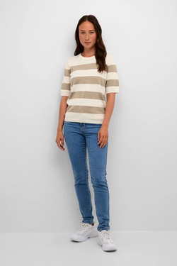 Lizza Striped Knit Chinchilla Melange/Turtle Bold Stripe - Kaffe Clothing