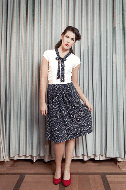 Lindsey Bow Dress Navy dots - Mademoiselle Tambour
