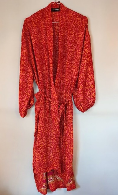 Pocket Long Silk Kimono Blomstret - Sissel Edelbo