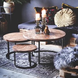 Sofabord rund mango tre metall s/3 rund Trend Design Teak/svart - Trend Design