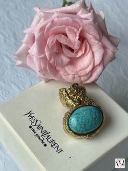 YSL Arty Oval Ring - Yves Saint Laurent   Gull/turkis - Yves Saint Laurent