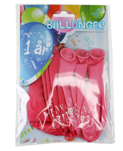 Ballonger 8pkn 1år rosa