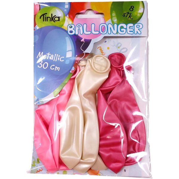 Ballongar 8pk rosa/hvit metallic