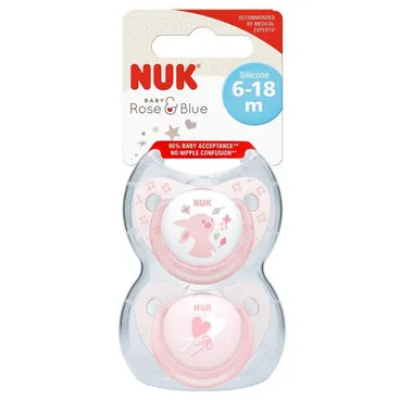 NUK Baby Rose 6-18 Måneder Smokk 2-pack, Silikon Rosa - NUK