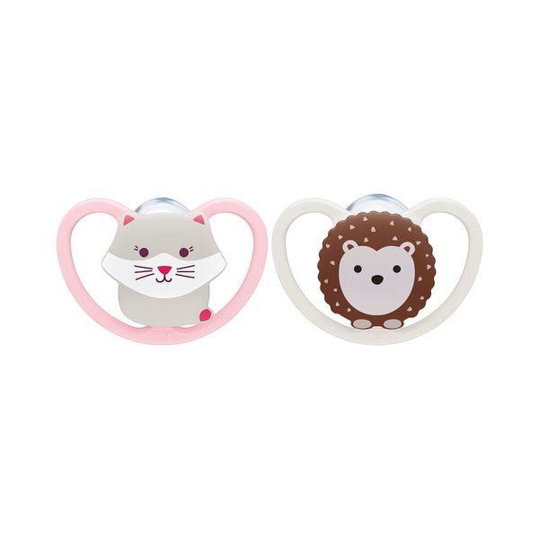 NUK Space 0-6 Måneder Smokk 2-pack - Katt/pinnsvin