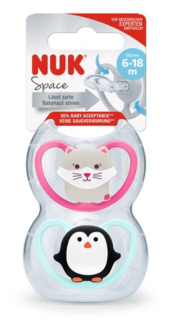 NUK Space 6-18mnd Måneder Smokk 2-pack Katt/pingvin - NUK