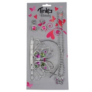 PRINSESSESETT. TIARA, HALSKJEDE, ØREPYNT. ROSA