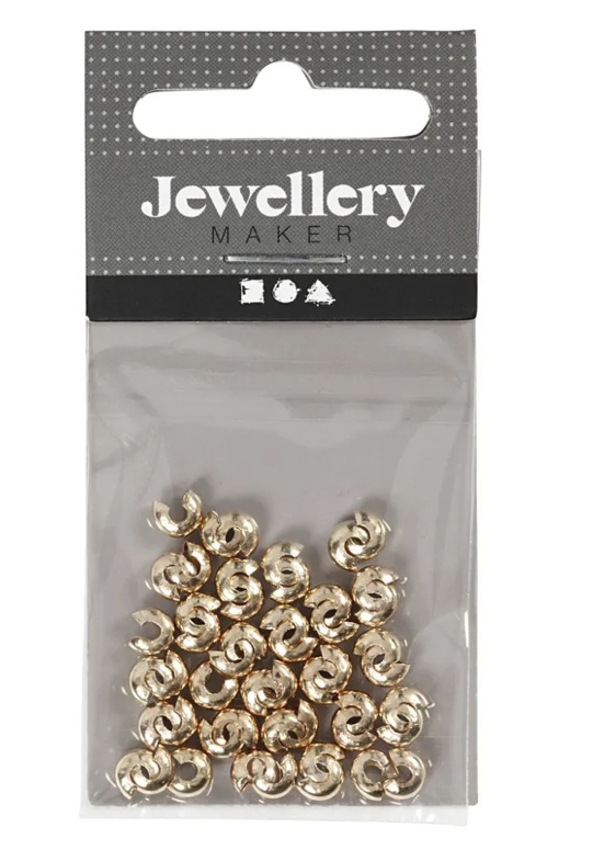 Knutesjulere til elastikk, gullfarga, dia 5mm - 50stk