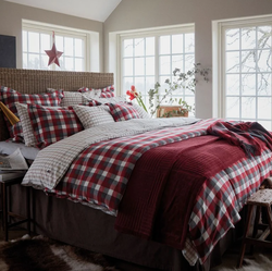 Checked Cotton Flannel Bed Set - 140x200, 50x70 Rød - Lexington