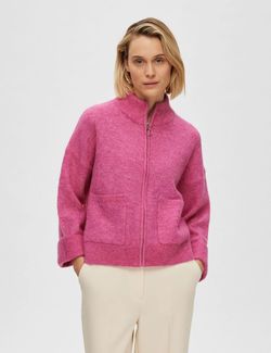 Sia knit Zipper Cardigan Pink - Selected femme