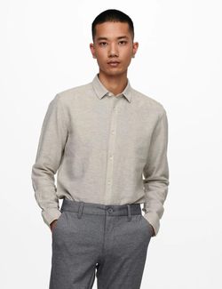 Caiden Sloid Linen Shirt Beige - Only and sons