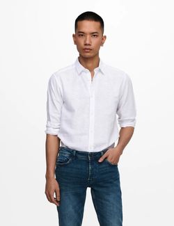 Caiden Sloid Linen Shirt Hvit - Only and sons