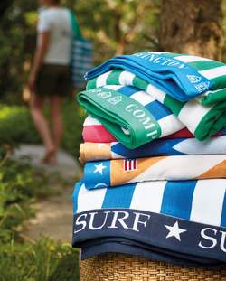 Striped Cotton Terry Beach Towel Green/White/Blue 100x180 ikke relevant - Lexington