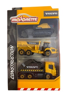 Majorette Volvo arbeidskjøretøy gravemaskin, dumper, containerbil - Majorette