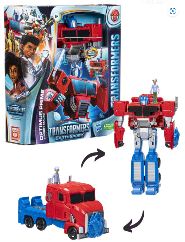Transformers EarthSpark Spin Changer Optimus Prime actionfigur med Robby Malto figur