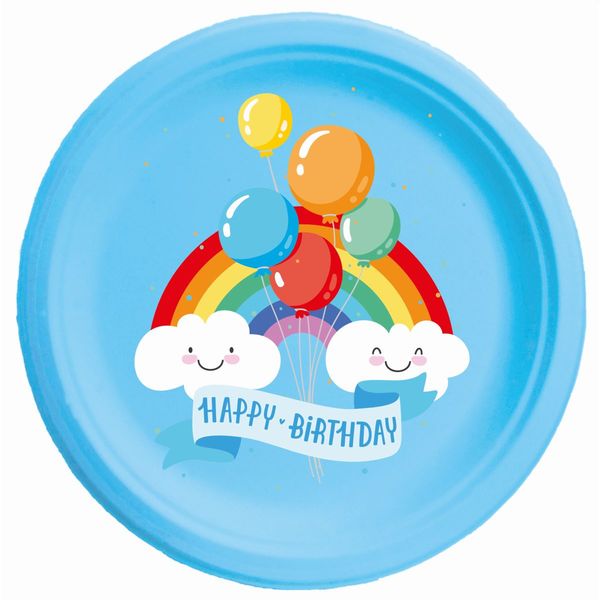 TALLERKEN REGNBUE 8 STK HAPPY BIRTHDAY 