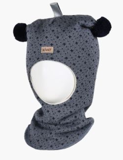 Hood, with pattern, 2 bobbles Blue Melange - Kivat