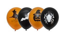 BALLONGER HALLOWEEN SVART OG ORANSJE 6 PK. BALLONGER - Halloween