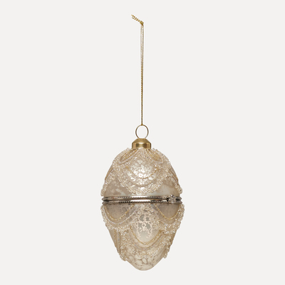 Vakre julekuler fra UND Hvitt glassegg med glitter og perle - UND Signature 