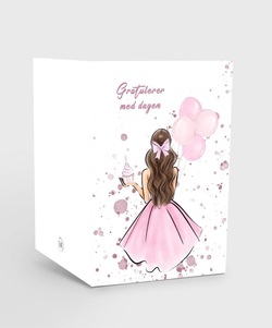 Kort m/konvolutt, Gratulerer med dagen - rosa kjole - VRPrintogDesign Gratulerer med dagen - Design kort