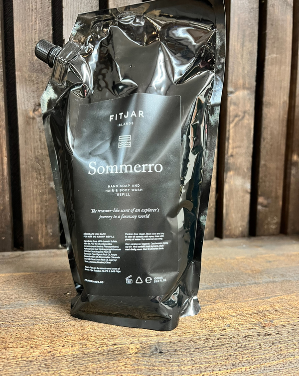 SOMMERRO HÅNDSÅPE OG SÅPE FOR HÅR OG KROPP 1L REFILL