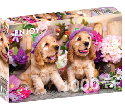Enjoy puslespill 1000 Spaniel Puppies with Flower Hats 1000 biter - Enjoy puzzle