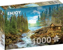Enjoy puslespill 1000 A Log Cabin by the Rapids 1000 biter - Enjoy puzzle