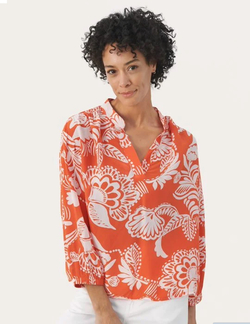 Par Two GineveraPW bluse Mandarin Red Graphic Print - Part Two