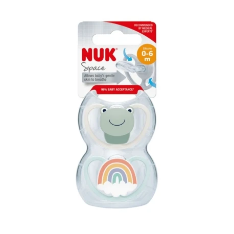 Nuk smokk Space silikon, 0-6m Forsk og regnbue - NUK