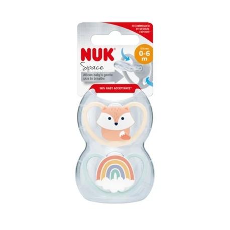 Nuk smokk space silikon, 0-6mnd rev og regnbue - NUK