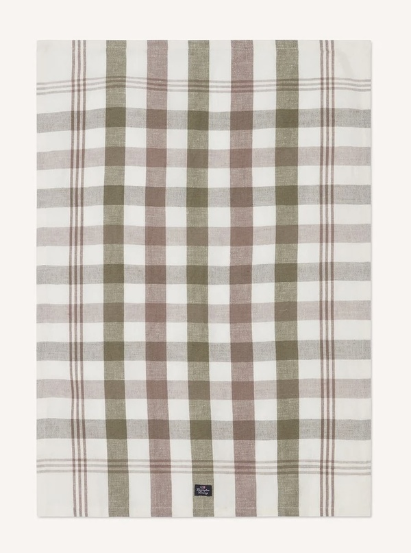 Rutet kjøkkenhåndkle i linblanding