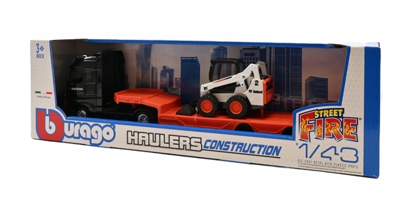 Burago 1:43 Street Fire Hauler Scania With Construction Vehicle
