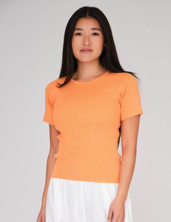 Rib knit short sleeve top