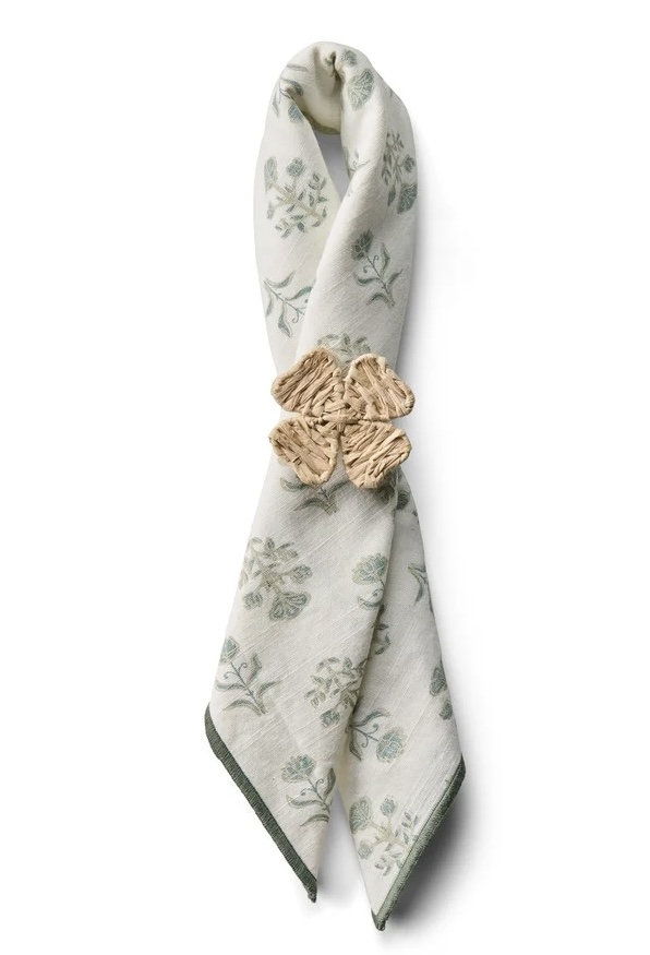 serviett i økologisk bomull m/blomstertrykk, eukalyptus