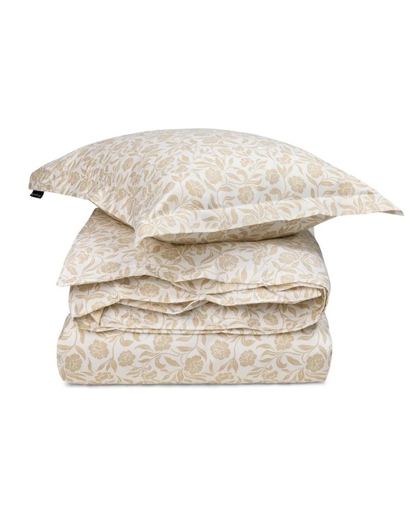 Flowers sengesett i bomullssatin, hvit/beige