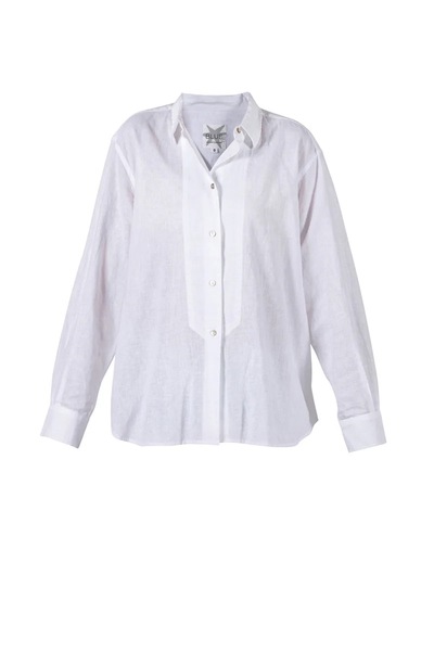 Blue Dagfrid Cotton/linen Shirt White - Blue Sportswear