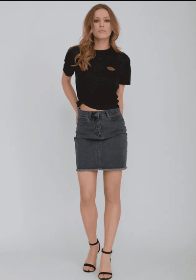 Raw Hem Jeansskjørt Mørk Grå - Rut and Circle