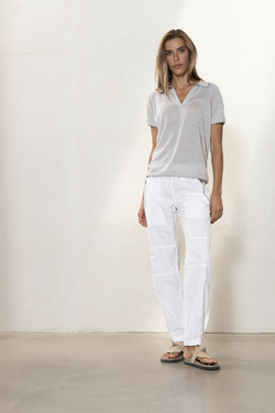Blue Ellis ss Linen Polo Knit silver grey - Blue Sportswear