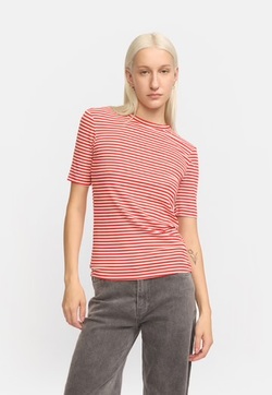 Fenja Stripe SS Topp Arctic Wolf/Raing Red stripes - Soft Rebels