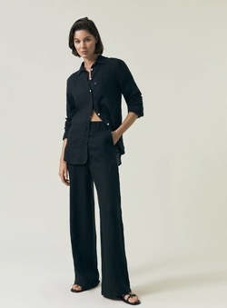 High Waist Wide Leg Linen Pant Black - Lexington