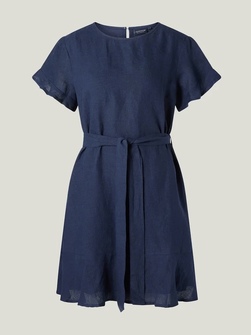 Belted Linen Dress Dark blue - Lexington