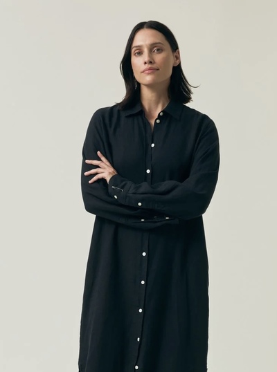 Long Linen Shirt Dress Black - Lexington