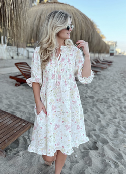 Ella Smock Dress Pink Flower print - RAH Oslo