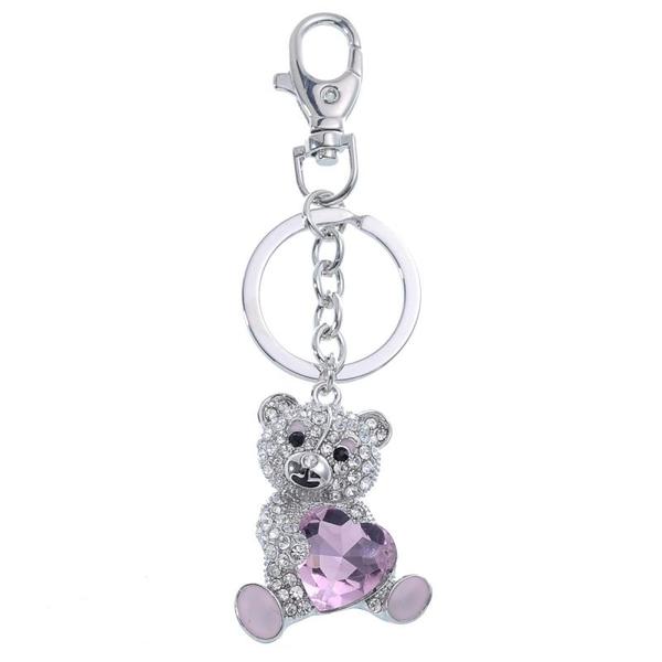 NØKKELRING/BAGC CHARM BAMSE M/ROSA HJERTE