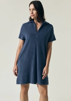 Cotton Terry Polo Dress Dark blue - Lexington