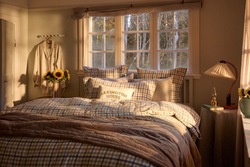 Rutete Sengesett i Bomullsflanell 