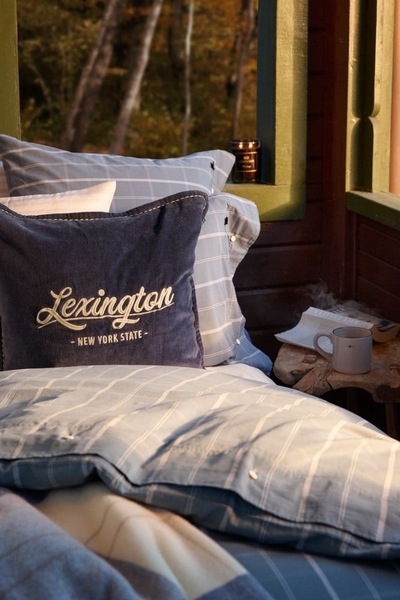Logo putevar i økologisk bomullsfløyel, mørkeblå/lysbeige Blå/Beige - Lexington