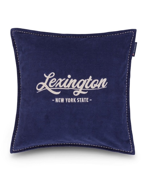 Logo putevar i økologisk bomullsfløyel, mørkeblå/lysbeige