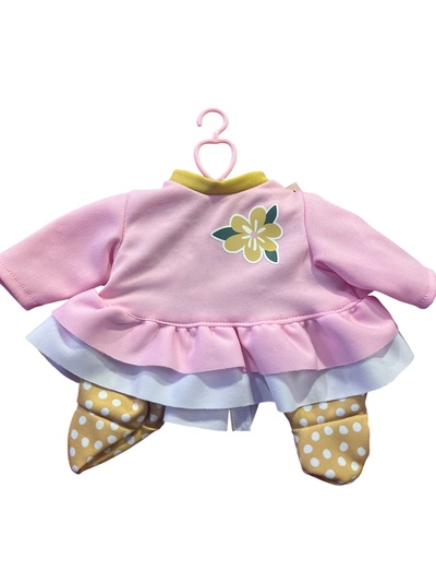 DUKKEKLÆR - HAPPY FRIEND ASS Rosa genser m/ gul m/prikka bukse - happy friend